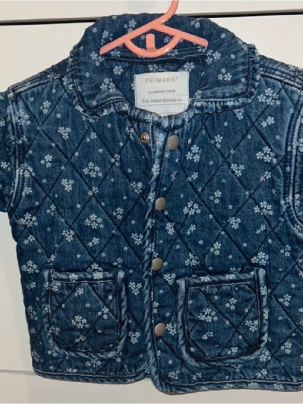 Primark Quilted Denim Vest in Blue with Floral Print
